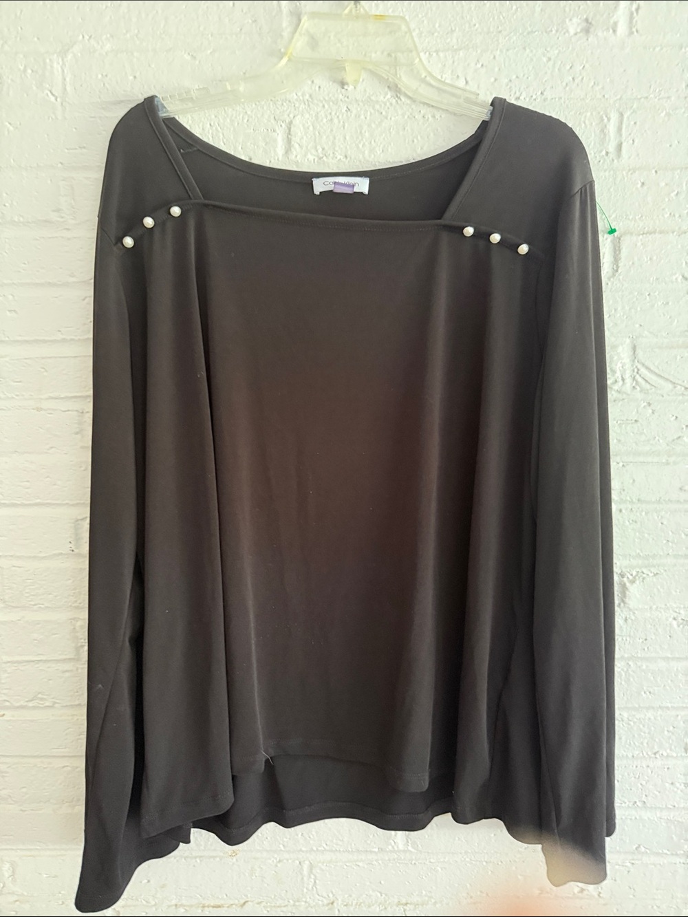 Chico's Black Long-Sleeve Top with Shoulder Pearl Accents